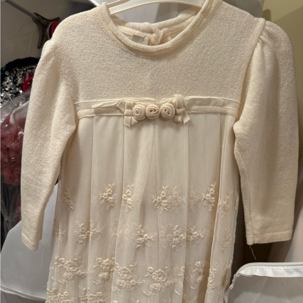 Elegant Cream Kids Dress with Rosette Accents